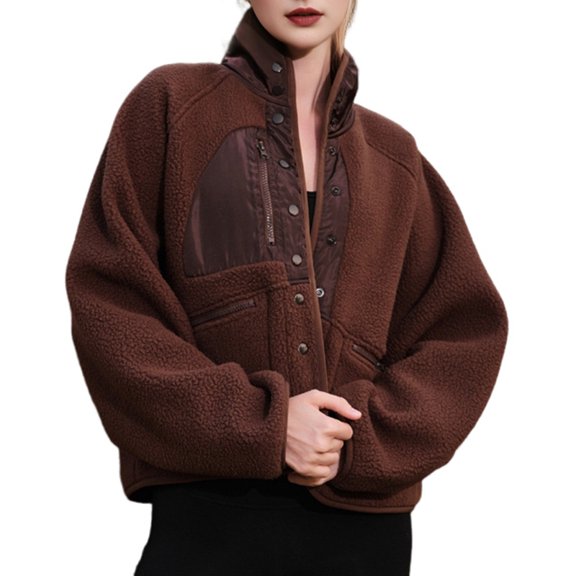 Womens Fuzzy Fleece Jacket Button Down Coats Casual Winter Warm Outwear with Pockets Dark Roast Coffee S