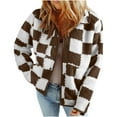 thumbnail image 1 of Womens Fuzzy Fleece Jacket Button Down Sherpa Coats Casual Plaid Print Winter Warm Outwear with Pockets, 1 of 6
