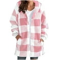 thumbnail image 1 of Womens Fuzzy Fleece Jacket Checkered Fall Winter Coat Jackets Open Front Cardigan Outerwear with Pockets (L, Pink), 1 of 5