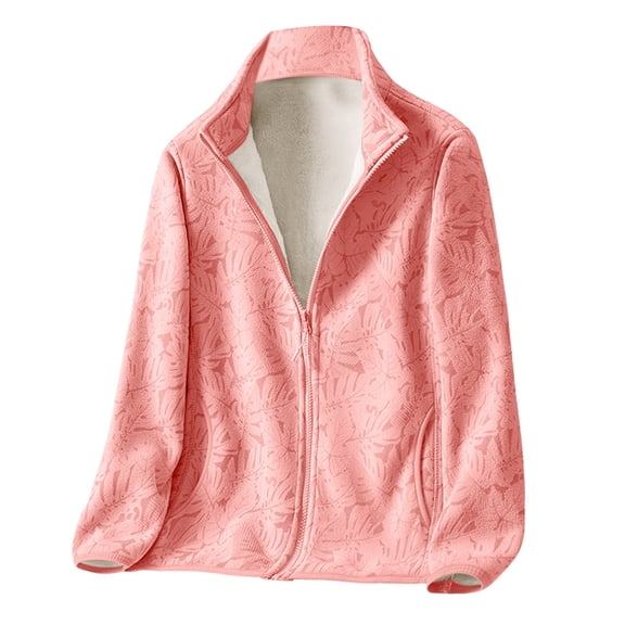 Womens Fuzzy Jacket Fall Winter Sherpa Jacket Open Front Cardigan Outerwear with Pockets Pink, S