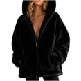 thumbnail image 1 of Womens Fuzzy Fleece Jacket Full Zip Hooded Coats with Pockets, 1 of 5