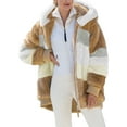 thumbnail image 1 of Womens Fuzzy Fleece Jacket Hooded Color Block Patchwork Cardigan Coats Outerwear with Pockets L Brown Female, 1 of 5