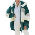 thumbnail image 1 of Womens Fuzzy Fleece Jacket Hooded Color Block Patchwork Cardigan Coats Outerwear with Pockets XL Green Female, 1 of 5