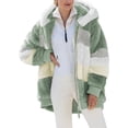 thumbnail image 1 of Womens Fuzzy Fleece Jacket Hooded Color Block Patchwork Cardigan Coats Outerwear with Pockets XL Green Female, 1 of 5