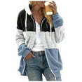 thumbnail image 1 of Womens Fuzzy Fleece Jacket Hooded Color Block Patchwork Cardigan Coats Shaggy Warm Winter Outerwear with Pockets, 1 of 2