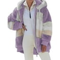thumbnail image 1 of Womens Fuzzy Fleece Jacket Open Front Hooded Color Block Cardigan Coats Outwear with Pockets, 1 of 3