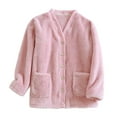 thumbnail image 1 of Womens Fuzzy Fleece Jacket Pajama Tops V-Neck Button Down Sleepwear Long Sleeve Plush Warm Winter Coat with Pockets, 1 of 7
