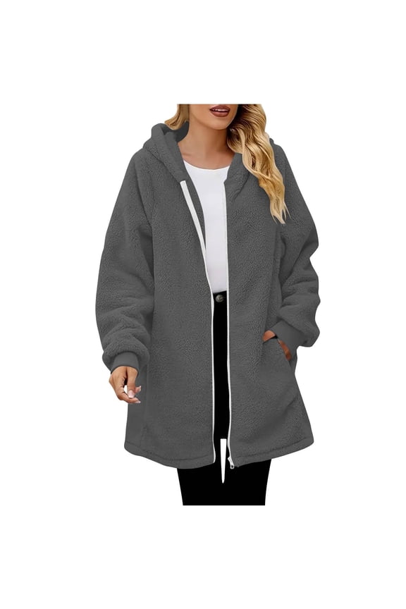 Womens Fuzzy Fleece Jacket Sherpa Full Zip Up Hooded Long Coats Casual Loose Winter Warm Outerwear