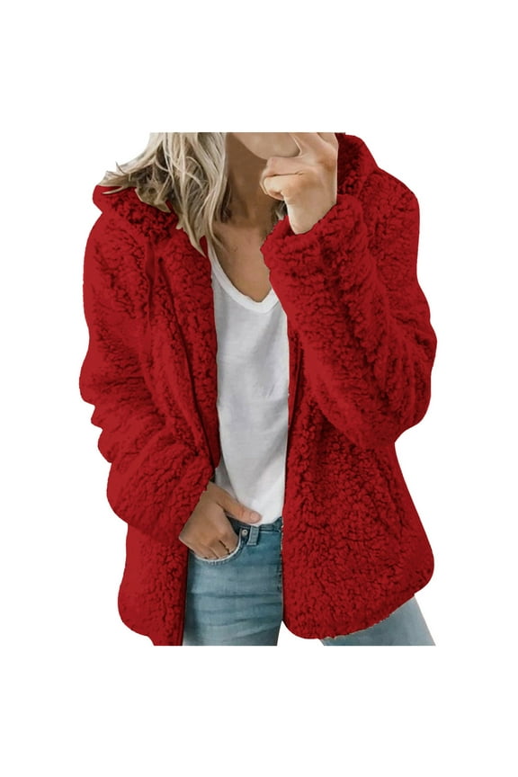 Womens Fuzzy Fleece Jacket Zip Up Fuzzy Sherpa Coat Plain Fall Winter Warm Outwear Fluffy Clothes