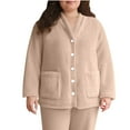 thumbnail image 1 of Womens Fuzzy Fleece Pajamas Tops Lounge Button Up Long Sleeve V Neck Cardigans with Pockets Plus Size Winter Coat (3XL, Khaki), 1 of 7