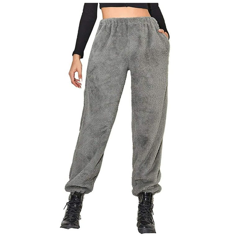Women Thermal Fleece Lined Elasticated Sport Joggers Winter Thick Trousers  Pants