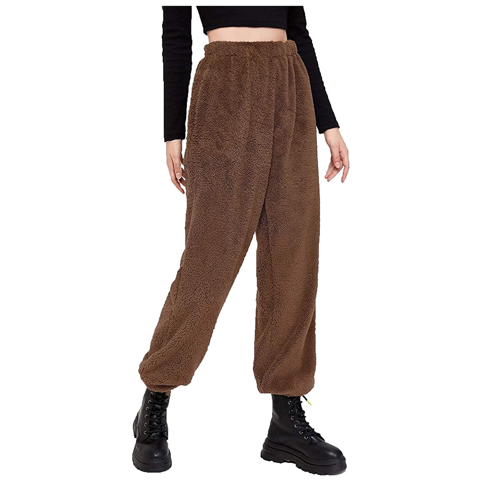 Women Fleece Lined Pants Winter Warm Thick Joggers Thermal Fuzzy