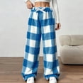 thumbnail image 1 of Womens Fuzzy Fleece Pants Plaid Loungewear Casual Drawstring Elastic Waist Thicken Warm Pajamas Pants Blue 5XL, 1 of 6