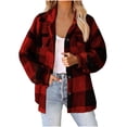 thumbnail image 1 of Womens Fuzzy Fleece Plaid Jackets Casual Long Sleeve Button Down Sherpa Coat Fall Winter Outerwear with Pockets, 1 of 5