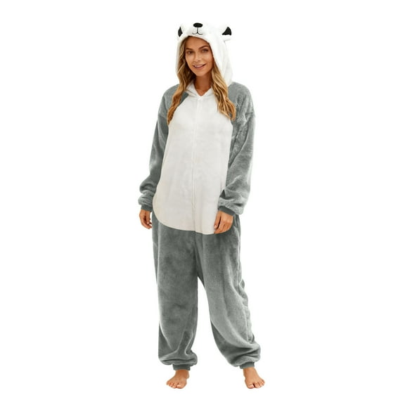 Womens Fuzzy Fleece Sherpa Pajamas Cute Casual Long Sleeve Hooded Jumpsuit Color Block Loose Sleepwear Fall Winter Warm Loungewear