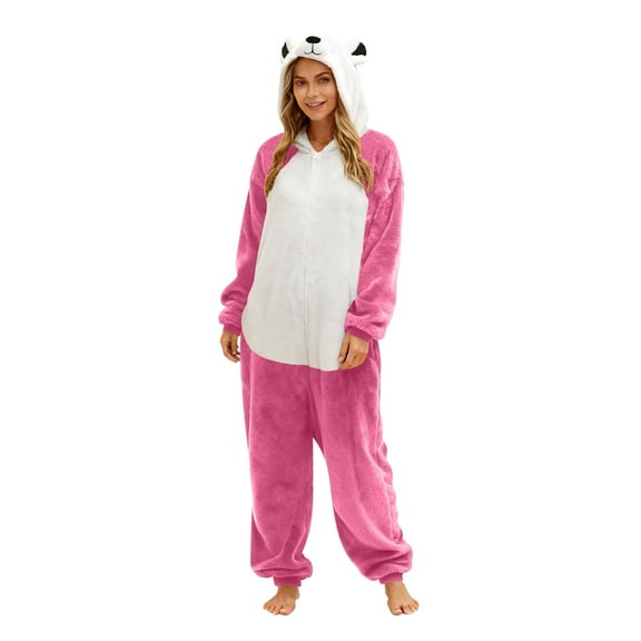 Womens Fuzzy Fleece Sherpa Pajamas Cute Casual Long Sleeve Hooded Jumpsuit Color Block Loose Sleepwear Fall Winter Warm Loungewear