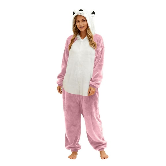 Womens Fuzzy Fleece Sherpa Pajamas Cute Casual Long Sleeve Hooded Jumpsuit Color Block Loose Sleepwear Fall Winter Warm Loungewear