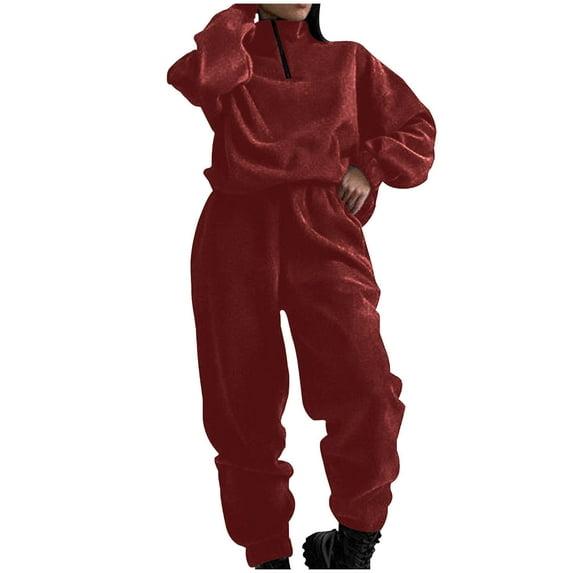 Womens Fuzzy Fleece Tracksuit Sets Pullover 1/4 Zipper Oversized Sweatshirt & Joggers Fall Winter 2 Piece Lounge Outfits