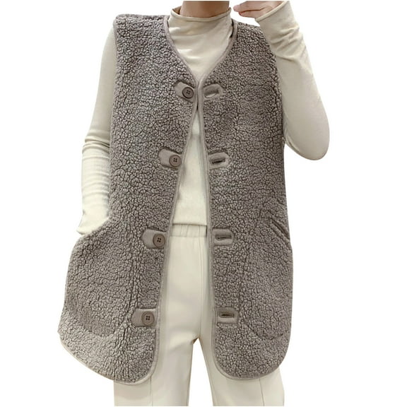Womens Fuzzy Fleece Vest, Casual Warm Sleeveless Zip up Sherpa Vest Jacket with Pockets V Neck Waistcoat