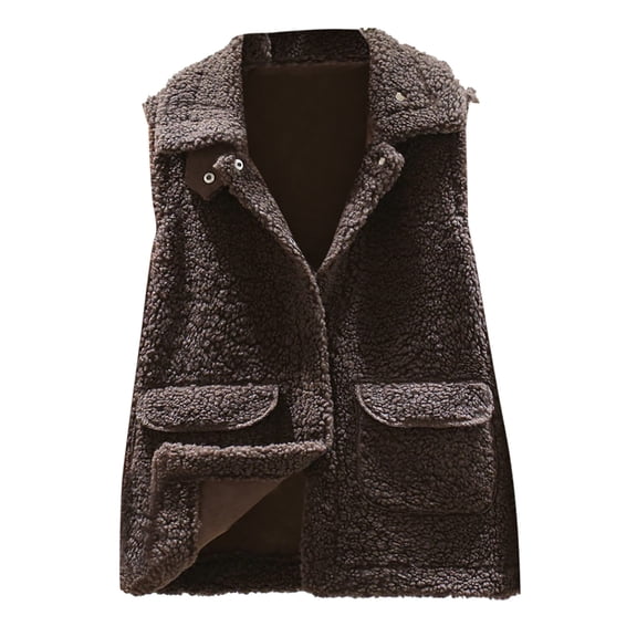 Womens Fuzzy Fleece Vest Casual Winter Warm Button down Sherpa Vest Jacket with Pockets