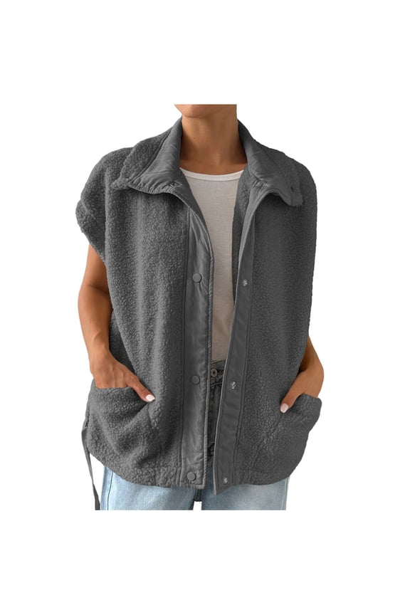 Womens Fuzzy Fleece Vest Trendy Warm Sleeveless Sherpa Jacket Winter Oversized Outerwear with Pockets