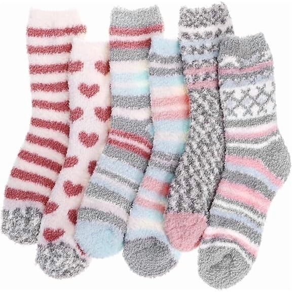 6 Pairs Womens Fuzzy Fluffy Cozy Warm Super Soft Slipper Socks Microfiber 3-8 Pairs Home Socks For Christmas