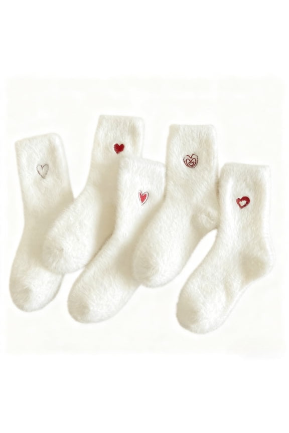 Womens Fuzzy Fluffy Socks Embroidered Heart Sleeping Winter for Indoor 5 Pairs
