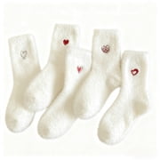 Womens Fuzzy Fluffy Socks Embroidered Heart Sleeping Winter for Indoor 5 Pairs
