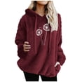 thumbnail image 1 of Womens Fuzzy Graphic Hoodies Oversized Sherpa Pullover Hoodie with Pockets Fluffy Fleece Sweatshirt Outwear, 3XL Wine, 1 of 4