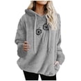 thumbnail image 1 of Womens Fuzzy Graphic Hoodies Oversized Sherpa Pullover Hoodie with Pockets Fluffy Fleece Sweatshirt Outwear, XXL Gray, 1 of 4