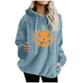 thumbnail image 1 of Womens Fuzzy Halloween Hoodies Oversized Sherpa Pullover Hoodie with Pockets Fluffy Fleece Sweatshirt Outwear, M Light Blue, 1 of 4