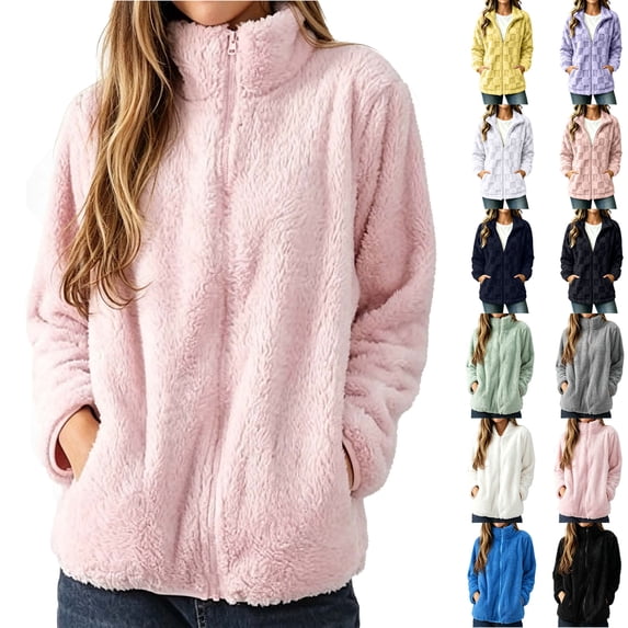 Womens Fuzzy Jacket Hooded Cardigan Open Front Sherpa Coat Outwear with Pockets White XXL