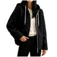 thumbnail image 1 of Womens Fuzzy Jacket with Hood Plush Fleece Warm Winter Outerwear Coat Drawstring Hooded Sweatshirt Cardigans (XL, Black), 1 of 7