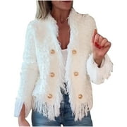 JATROSC Womens Fuzzy Jackets Faux Fur Coat Dressy Fashion Shaggy Open Front Cardigan Cropped Jacket Work Office Blazer 2025 Trendy Fashion Fall Winter Clothes