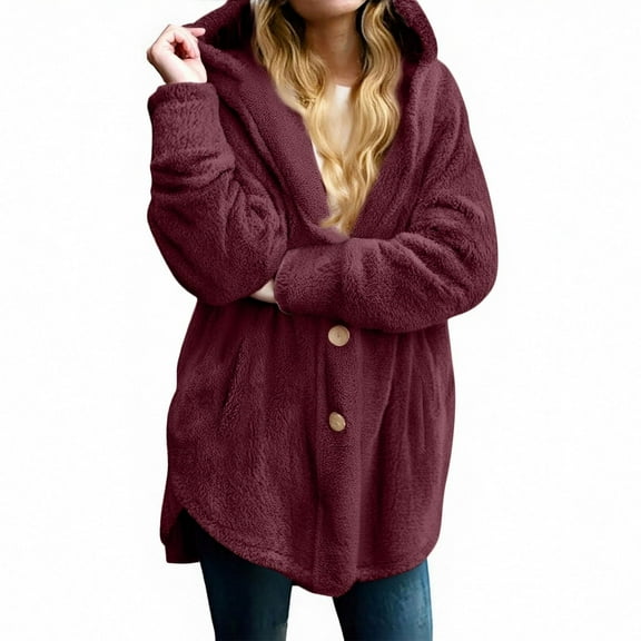 Womens Fuzzy Jackets Hooded Cardigan Open Front Sherpas Coat Outwear with Pockets