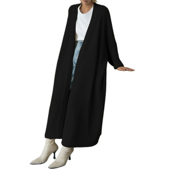 Womens Fuzzy Long Cardigans Open Front Cable Knitted Sweater Outerwear Solid Color Soft Cozy Warm Trendy Coat
