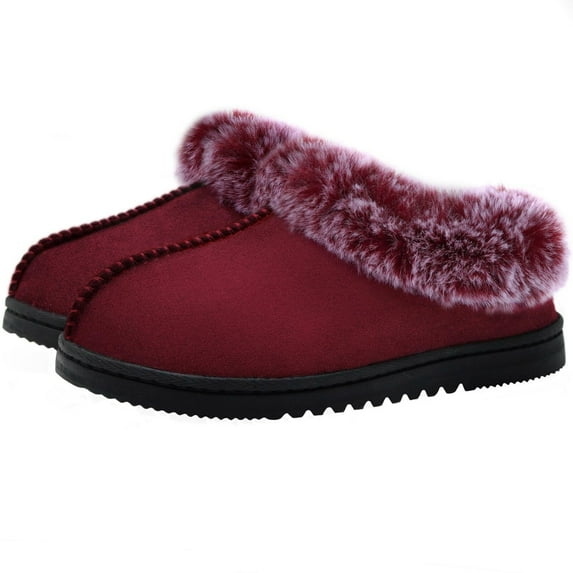 Womens Fuzzy Memory Foam Slippers Boots Cozy Faux Fur House Shoes Indoor Outdoor Rubber Sole Anti-Skid,Black US9-10