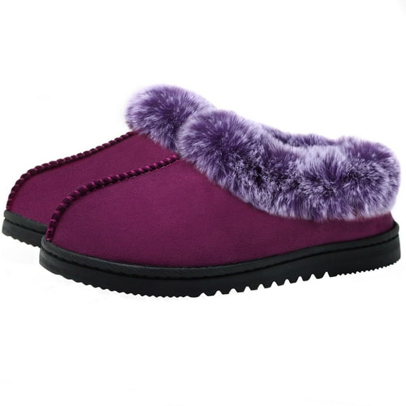 Womens Fuzzy Memory Foam Slippers Boots Cozy Faux Fur House Shoes Indoor Outdoor Rubber Sole Anti-Skid,Black US9-10