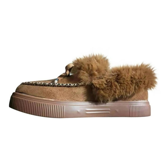 Womens Fuzzy Memory Foam Slippers Boots Cozy Faux Fur House Shoes Indoor Outdoor Rubber Sole Anti-Skid