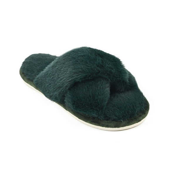 Womens Fuzzy Memory Foam Slippers Cross Band Cozy Plush Home Slippers Fluffy Furry Open Toe House Shoes Indoor Outdoor Slide Slipper