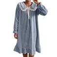 thumbnail image 1 of Womens Fuzzy Nightgown Cute Ruffle Long Sleeve Sleep Dress Doll Collar Vintage Long Loungewear Dresses Navy, XXL, 1 of 7
