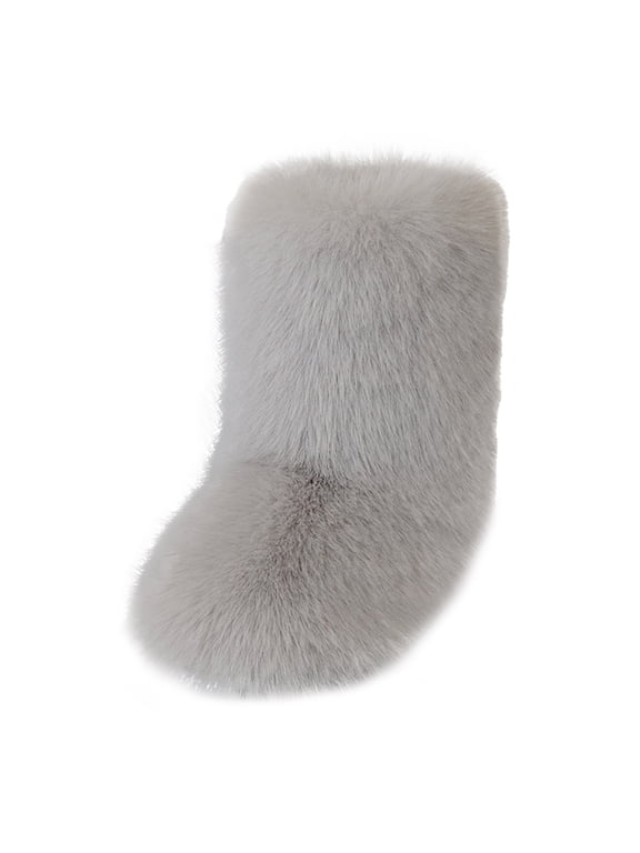 Womens Fuzzy Plush Boots Mid Calf Winter Booties Pull on Sock Booties Warm Outdoor Indoor Casual Comfortable House Shoes
