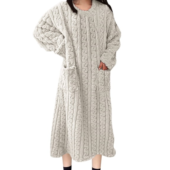 Womens Fuzzy Plush Long Robe Full Length Flannel Fleece Bathrobe Warm Housecoat White L