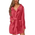 thumbnail image 1 of Womens Fuzzy Robe Short Bathrobe Belted Soft Fleece Bath Robes with Pockets Fall Winter Warm Spa Nightgown 3XL, 1 of 5