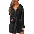 thumbnail image 1 of Womens Fuzzy Robe Short Bathrobe Belted Soft Fleece Bath Robes with Pockets Fall Winter Warm Spa Nightgown Black 3XL, 1 of 5