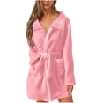 thumbnail image 1 of Womens Fuzzy Robe Short Bathrobe Belted Soft Fleece Bath Robes with Pockets Fall Winter Warm Spa Nightgown Nightgowns for Lady Soft Cottons L, 1 of 5