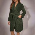 thumbnail image 1 of Womens Fuzzy Robe Short Bathrobe Belted Soft Thicken Warm Bathrobes with Pockets Fall Winter Spa Robes Green M, 1 of 5
