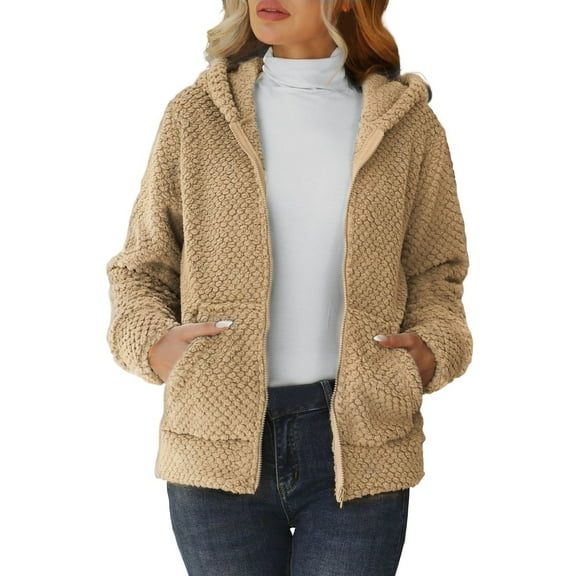 Womens Fuzzy Sherpa Fleece Jacket Zip Up Oversized Winter Warm Sweatshirt Hoodies 2025