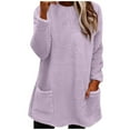 thumbnail image 1 of Womens Fuzzy Sherpa Fleece Sweaters Casual Crewneck Sweatshirt Pullover Casual Loose Cozy Winter Loungewear with Pockets, 1 of 6