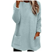 BESOLOR Womens Fuzzy Sherpa Fleece Sweaters Casual Crewneck Sweatshirt Pullover Casual Loose Cozy Winter Loungewear with Pockets